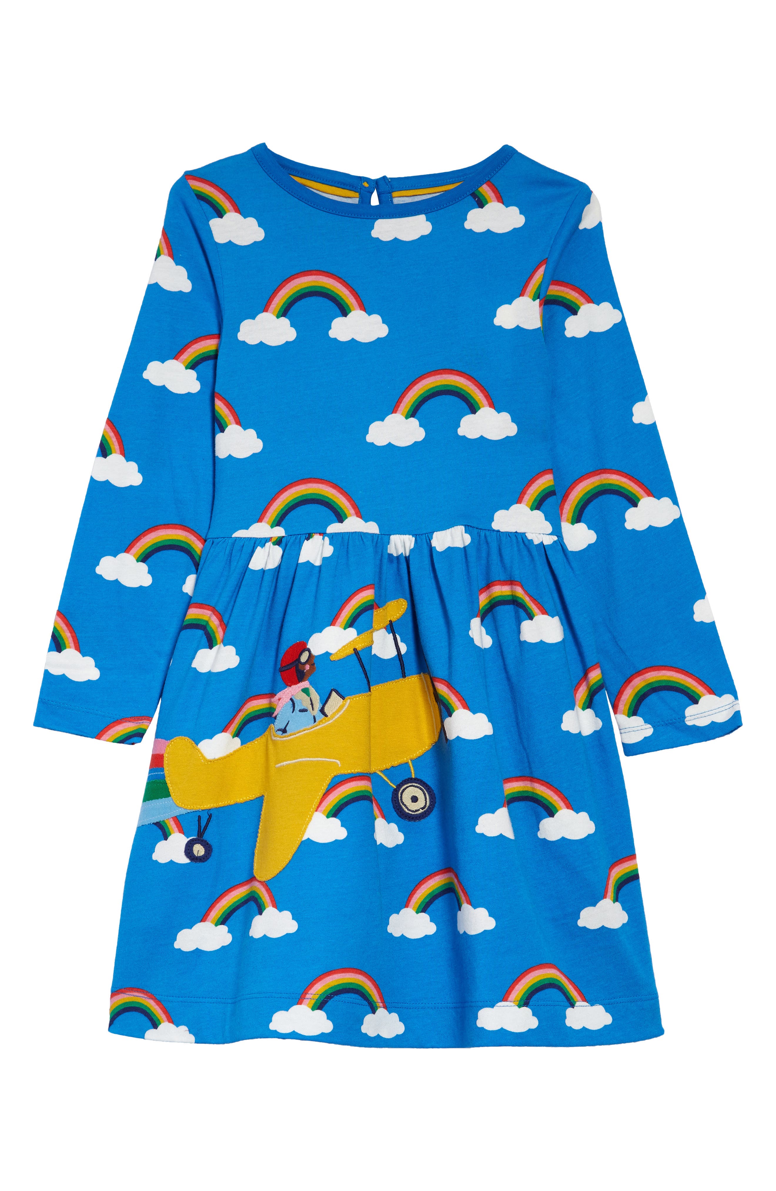 Details about   NWOT Mini Boden Girls Retro Striped Stripy Rainbow Jersey Applique Dress 3-4 y 